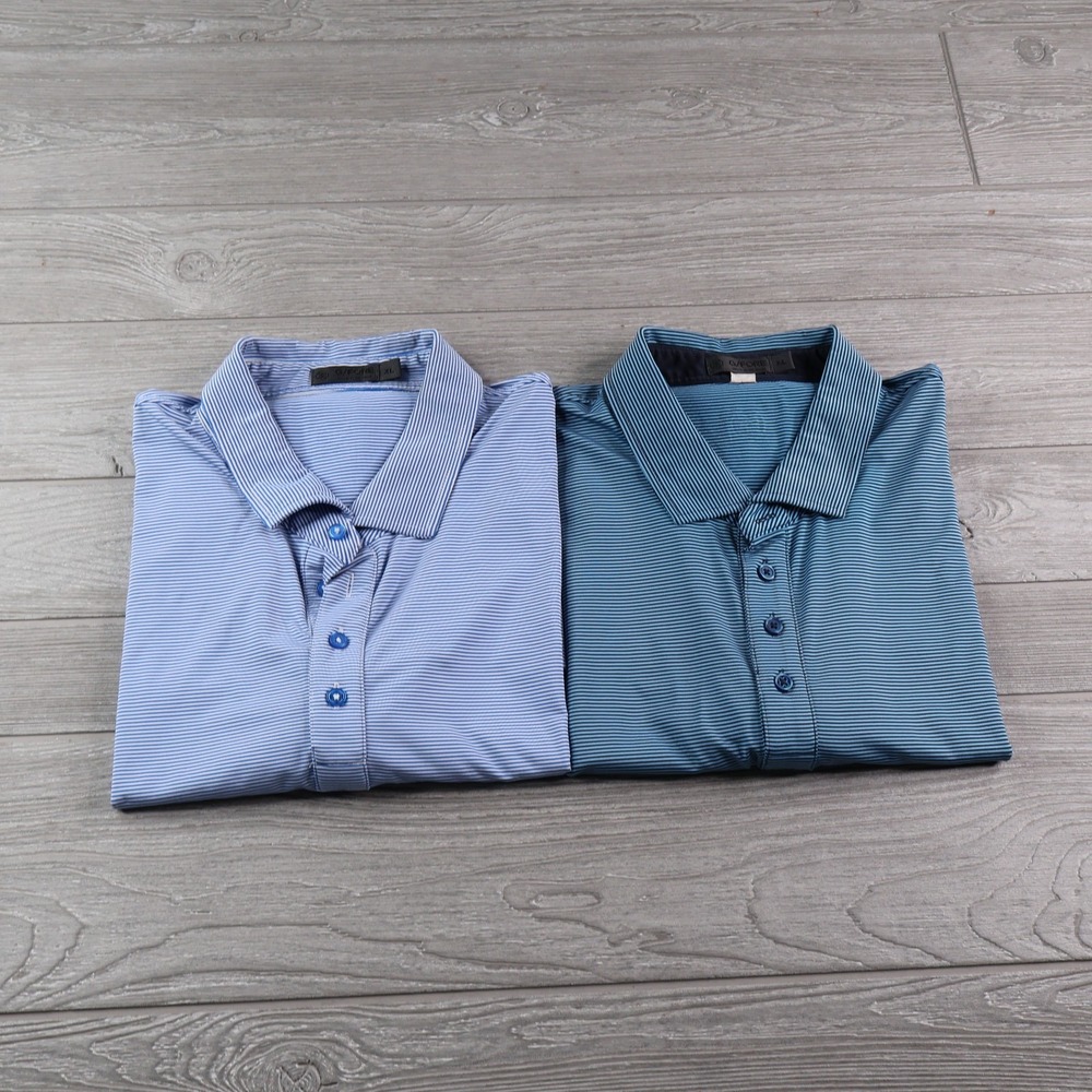 G/Fore Polo Golf Shirt Men's Size XL Blue Striped Set of 2 Performance Stretch